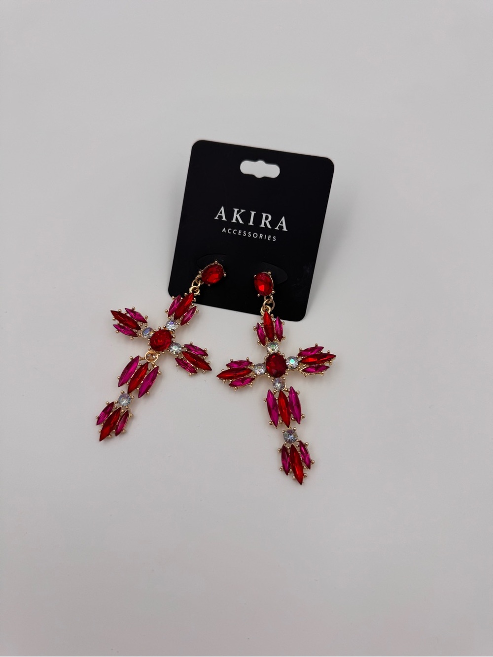 New Akira Accessories Red Crystal Cross Drop Earrings